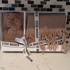 Steve Madden Blush Knit Hat and Scarf Set